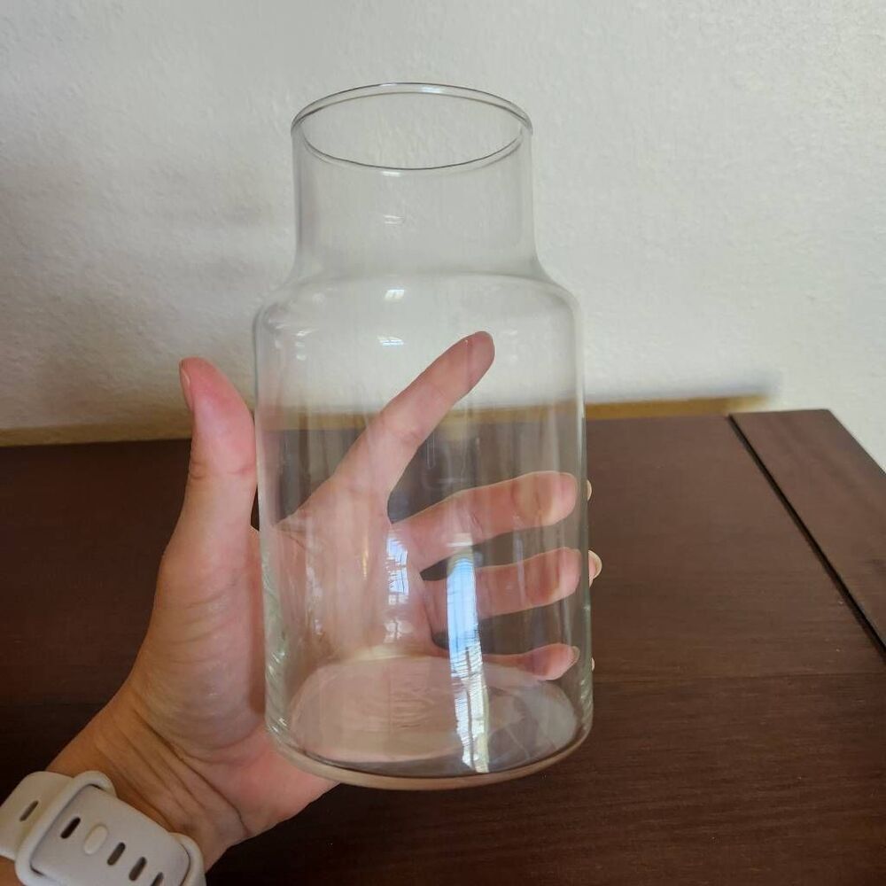 Clear glass fluted bottle farmhouse decor kitchen liquid food storage vase
